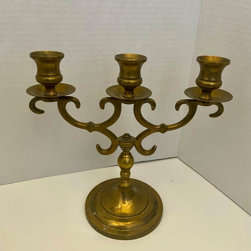 Vintage Brass Candelabra 3 Arm Candle Stick Holder Wedding Mantel Table Top